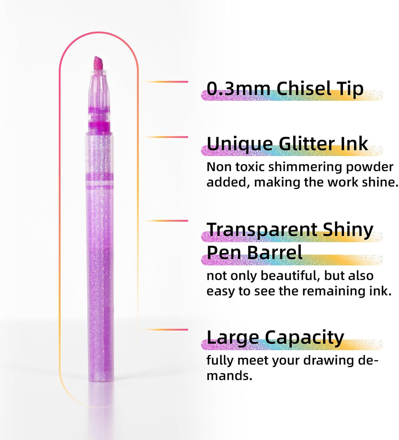 Glitter Highlighter Markers 6 Pack Set B, Chisel Tip Sparkle Highlighters Assorted Colors Pastel Glitter Highlighters Pens for Children Students Adults Journaling Coloring