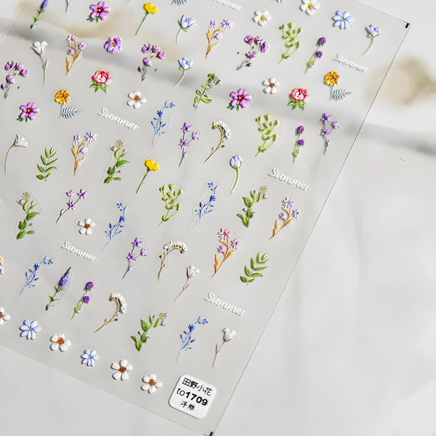 Flower Nail Art Stickers Decals 5D Embossed Self Adhesive Flower Nail Stickers for Nail Art Spring Summer Nail Decals Colorful Floral Nail Supplies Decoration for Women and Girls 2 Sheets