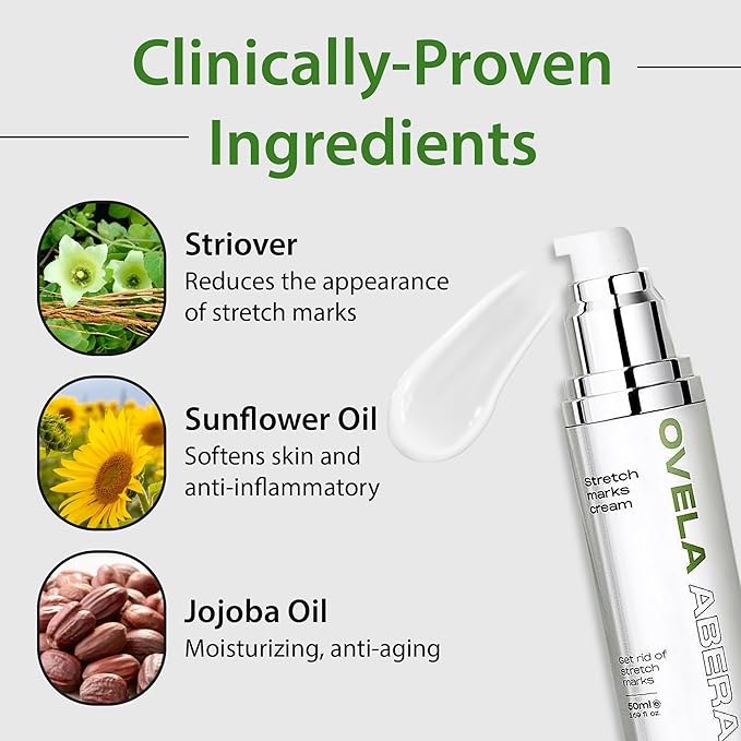 Abera Ovela Maternity Stretch Mark Cream for Pregnancy and Weight Fluctuations, Stretch Mark Treatment Pregnancy Must Haves, Deep Stretch Mark Removal, All Skin Types, 1.69 fl oz, Set of 3