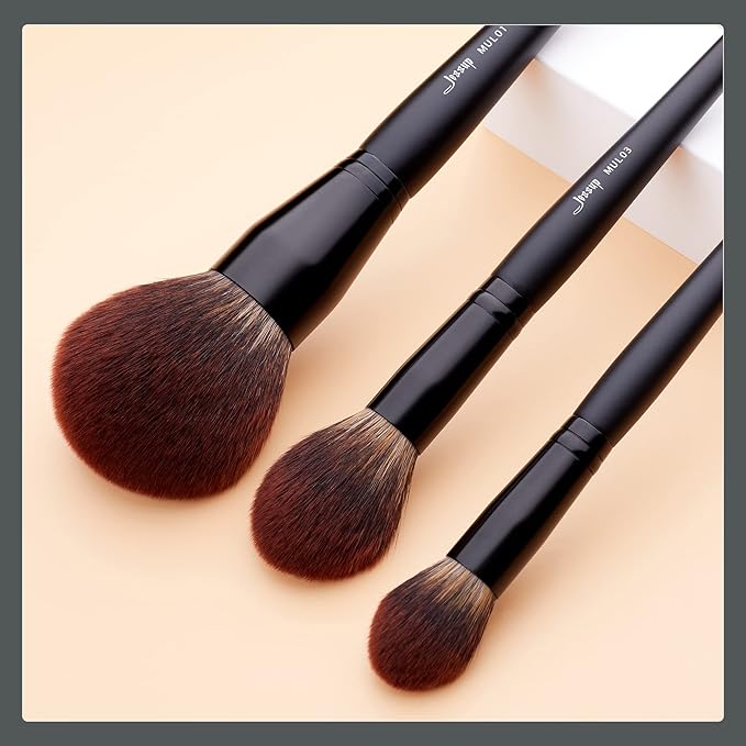 Jessup Large Face Makeup Brushes 3pcs, Premium Synthetic Powder Contour Highlighter Brush, Phantom Black T274