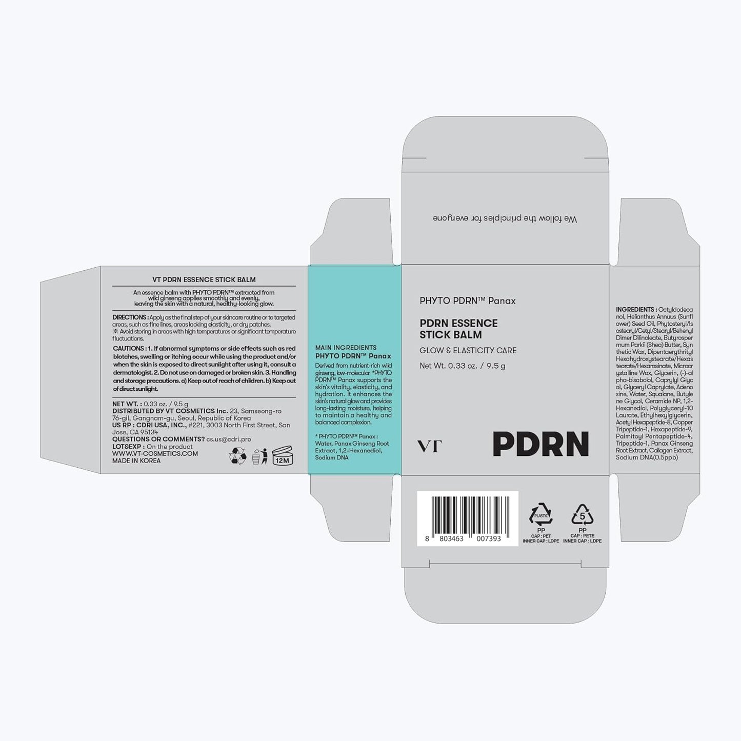 VT COSMETICS PDRN Essence Stick Balm, PDRN Collagen Multi Wrinkle Stick, All-in-One Eye & Neck Treatment, Glow Makeup Base & Face Treatment Balm, Plumping, Fine Lines (0.33 oz.)