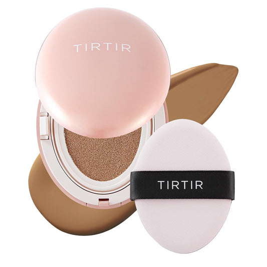 TIRTIR Mask Fit All Cover Pink Cushion Foundation | High coverage, Velvety Matte Finish, Lightweight, Flawless, Corrects Redness, Korean Cushion (#35N Walnut, Full Size, 0.63 Fl Oz)