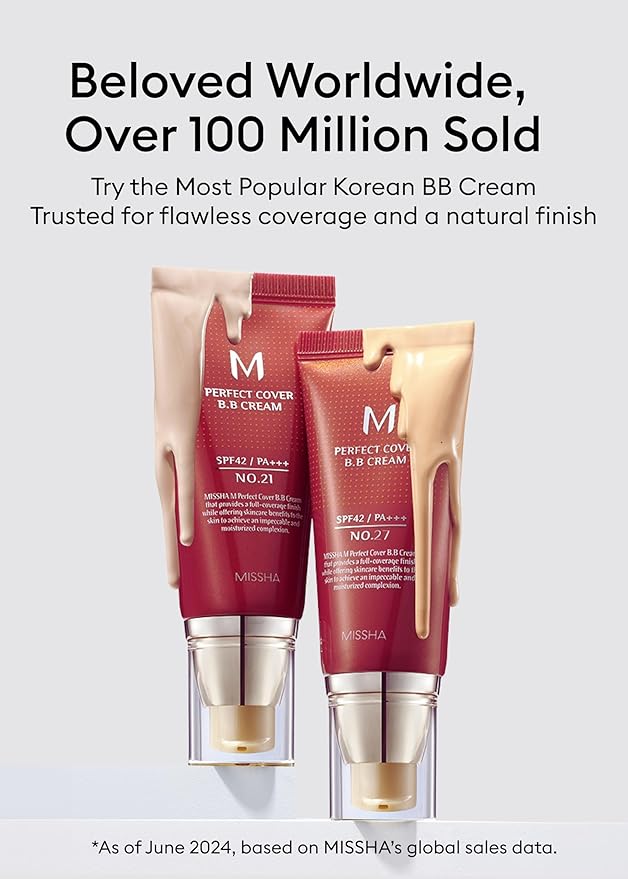 MISSHA M Perfect Cover BB Cream No.21 Light Beige - Light with Cool Undertone SPF 42 PA +++1.69 Fl Oz - Tinted Moisturizer for face with SPF
