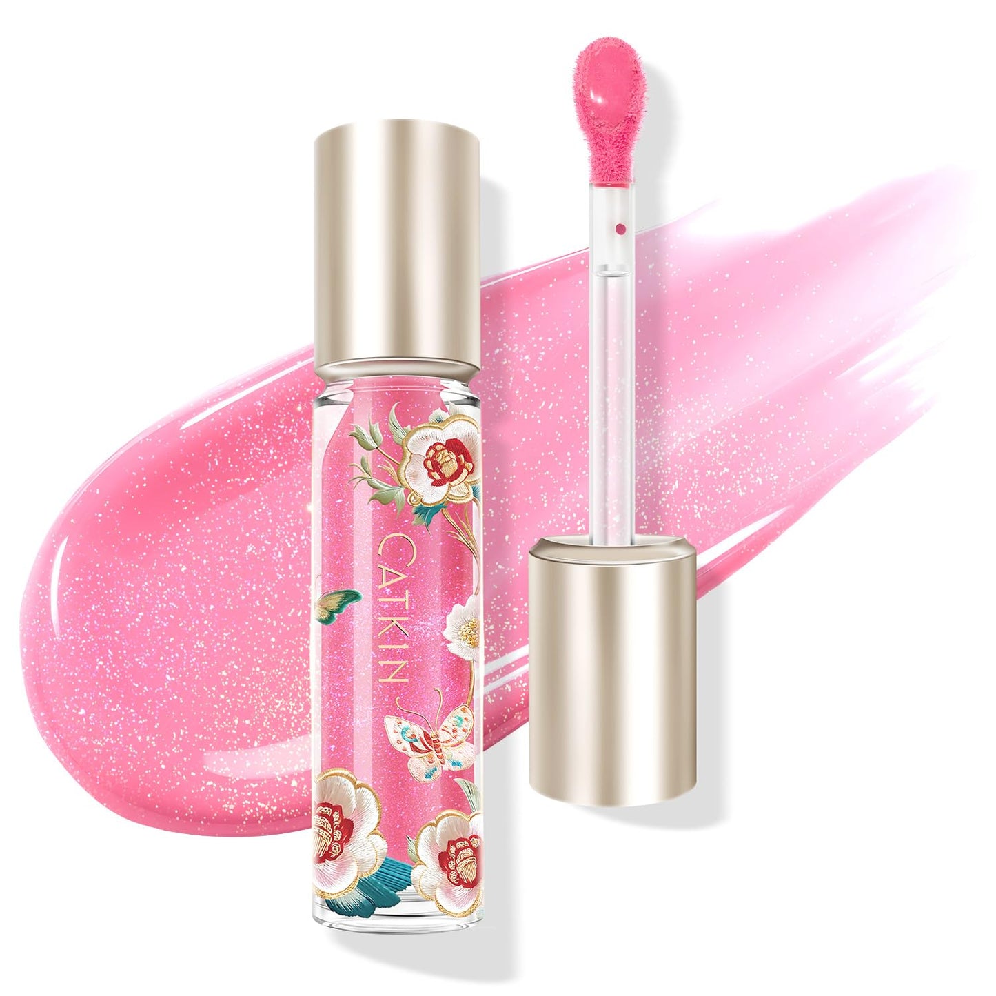 Catkin Lip Plumper Gloss, Tinted Lip Serum with Hyaluronic Acid & Jojoba Oil, Non-sticky Volumizing Hydrating Formula for a High Shine Maximum 3D Look, Plump & Soft Lips 0.12 Fl Oz - C02 Rose Diamond