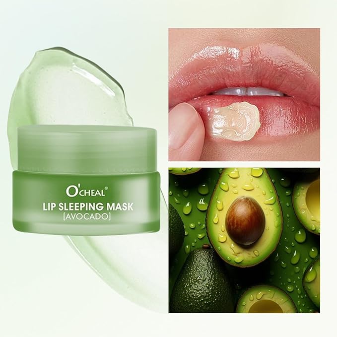 Lip Sleeping Mask Overnight Moisturizer Balm, Berry Lip Mask, Day and Night Repair Lip Balm for Improves Dryness Cracked, Moisturize Nourish Lip Scrubs Exfoliate Reduce Lip Lines (Avocado)