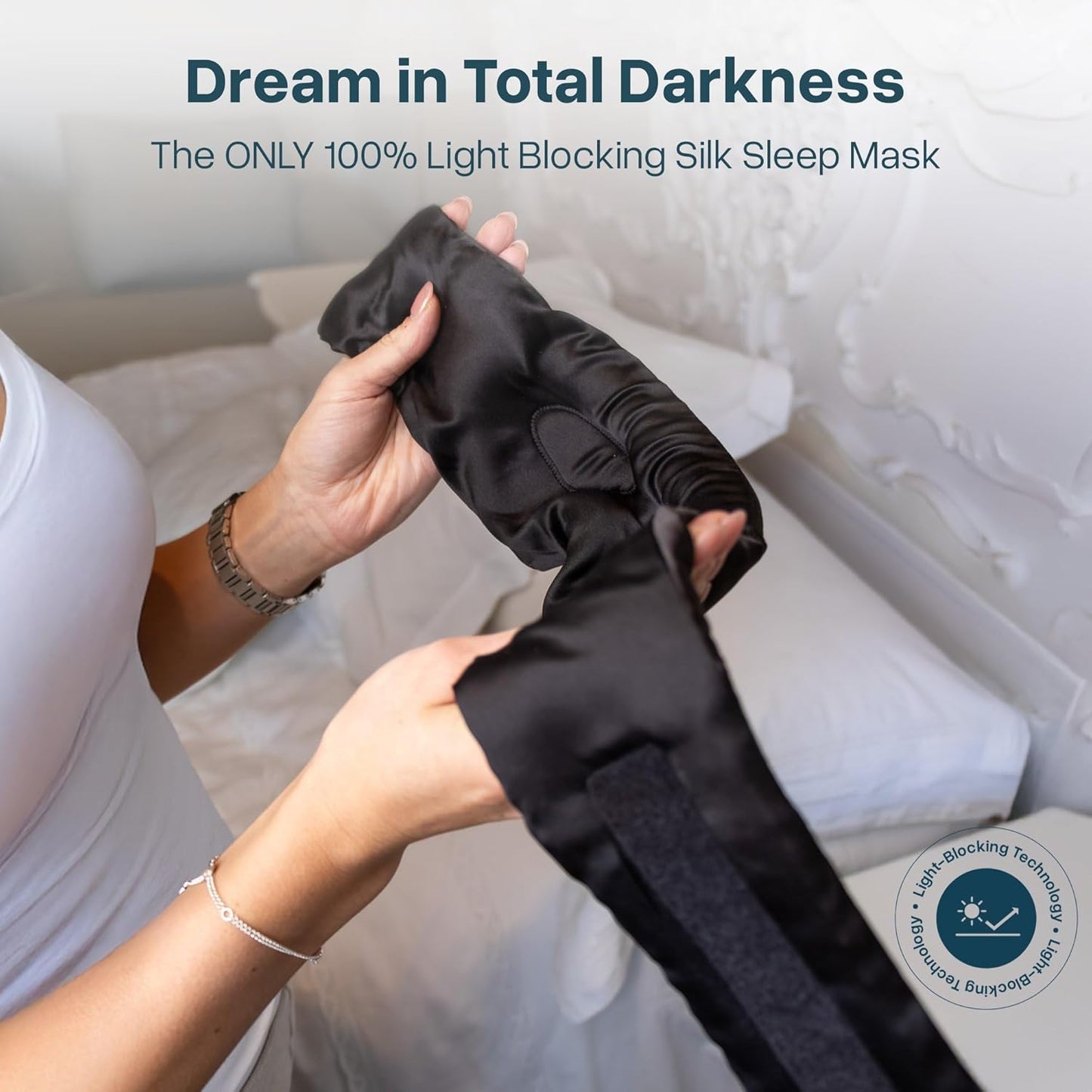 MyHalos 3D Mulberry Silk Sleep Mask for Women & Men with Cups, Blackout - Silk Eye Masks for Sleep Anywhere, Travel, Night, Face, Side - Eye Cover, Sleeping Mask, Eyemask, Sleepmask, Black