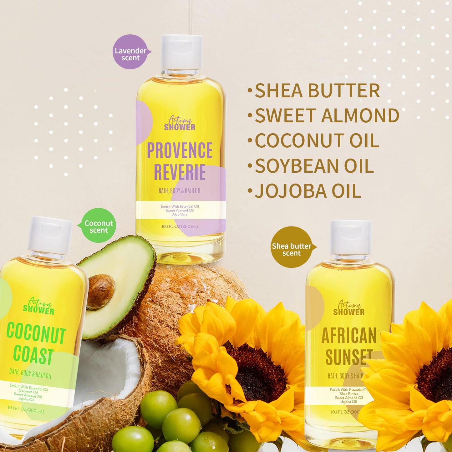 Bath Oil Body Oil Oil with Sweet Almond, Jojoba Oil, Sweet Almond & Lavender & Coconut Bath Oils Mother's Day Gift for Women, Multiuse Oil for Hair & Dry Skin 30 fl oz (Pack of 3)