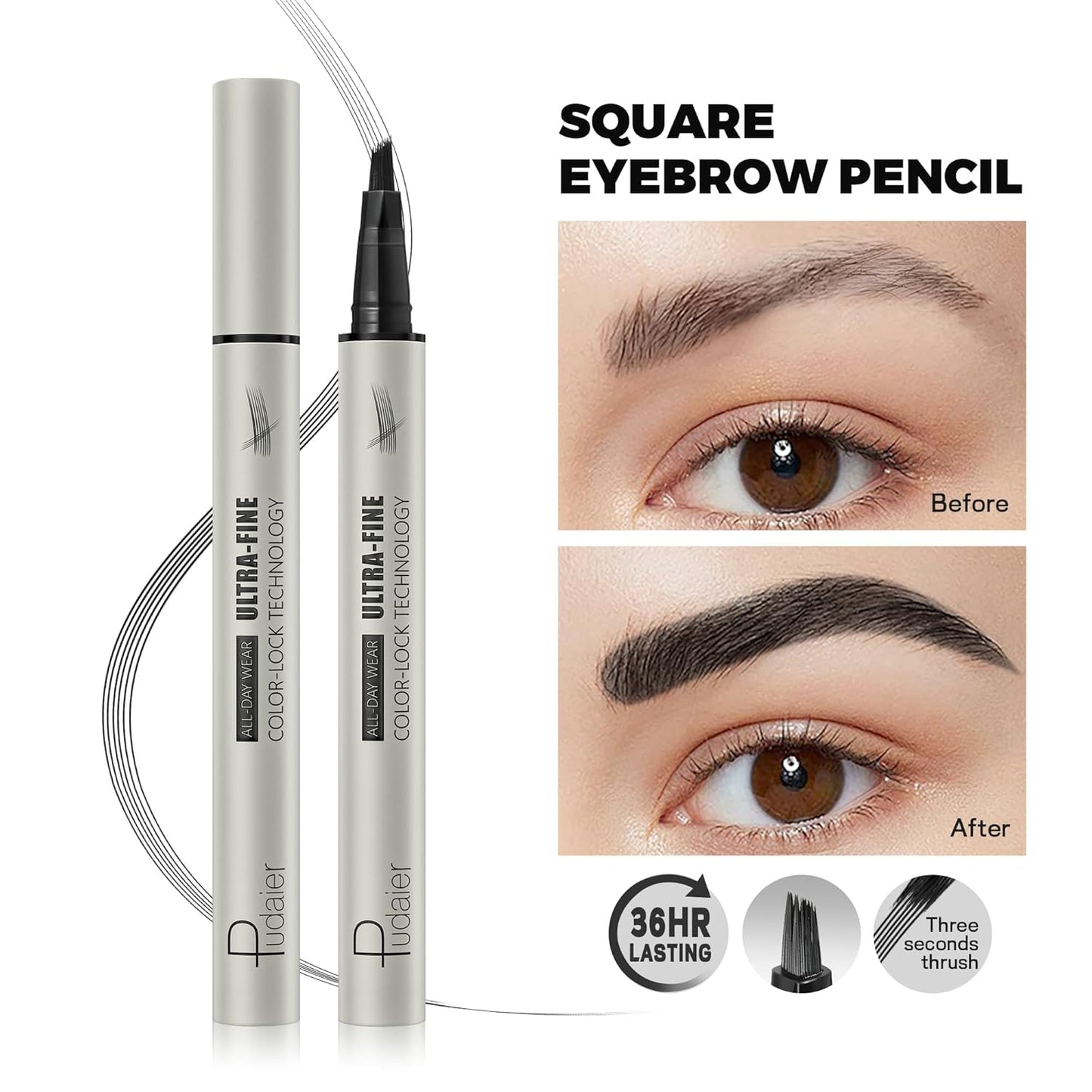 2 Pack Microblading Eyebrow Pen and Brow Tint for Women with Angled Brush & Dip to Effortlessly Create Natural Hair Like Brows, Waterproof Fast Eye Brow Makeup Pencil, Last All Day (Natural Black)