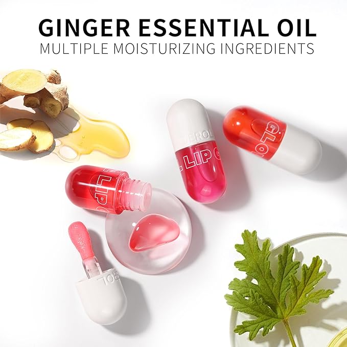 Lip Plumper Raspberry (0.19 Fl. Oz.) Lip Gloss Natural Lip Oil 2in1 Lip Care Serum for Beautiful Fuller-Looking Lips, Hydrating & Reduce Fine Lines,Strawberry