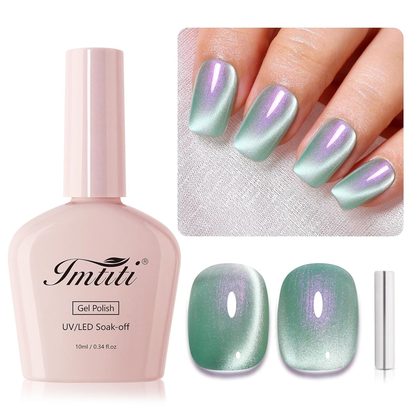 Imtiti Aurora Cat Eye Gel Polish, Pearl Cyan Purple Guava Holographic Glitter Magnetic UV Soak Off Gel Nail Polish (0.34 Fl Oz-992)