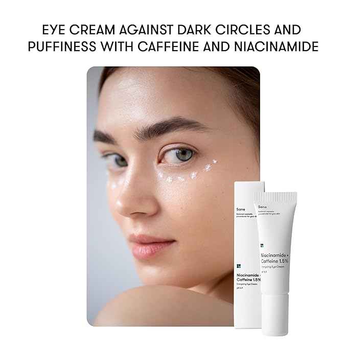 Sane Eye Cream for Dark Circles and Puffiness Treatment with Caffeine and Niacinamide - 0.34 fl oz, Hydrating Eye Cream for Dark Circles, Mornings without Puffiness