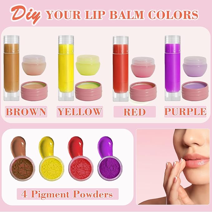 Lip Balm Making Kit - DIY Lip Gloss Kit to Make Your Own Lip Balm with Natural Beeswax, Lip Base Oil, Essential Oil, Tubes, Jars Lip Balm Craft Kit For Adults Girls Moisturizing Lip Care Kit