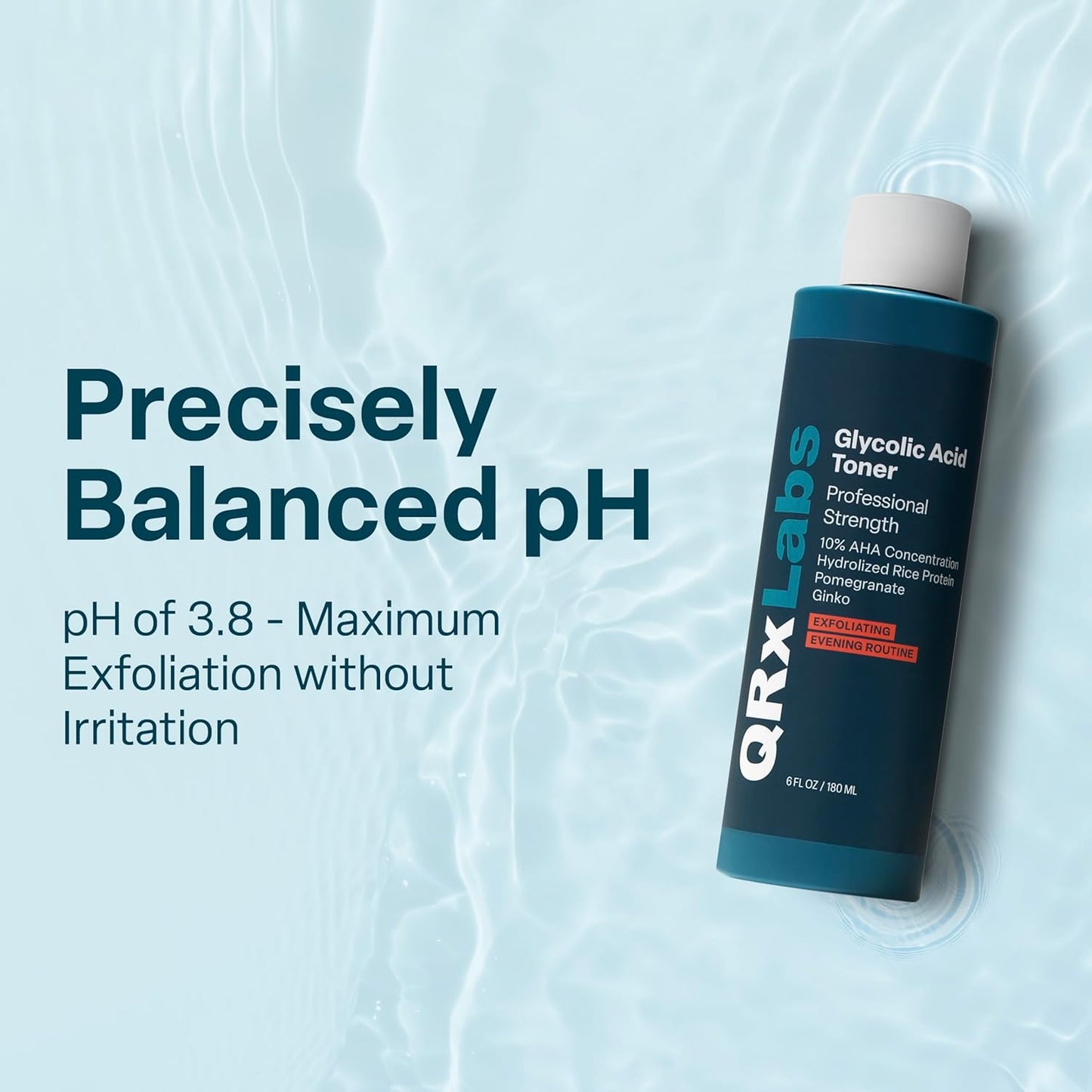 QRxLabs Glycolic Acid Toner - 6 fl oz - Exfoliating Face Toner with Witch Hazel & Salicylic Acid - 10% Glycolic Brightening & Hydrating Anti-Aging Treatment