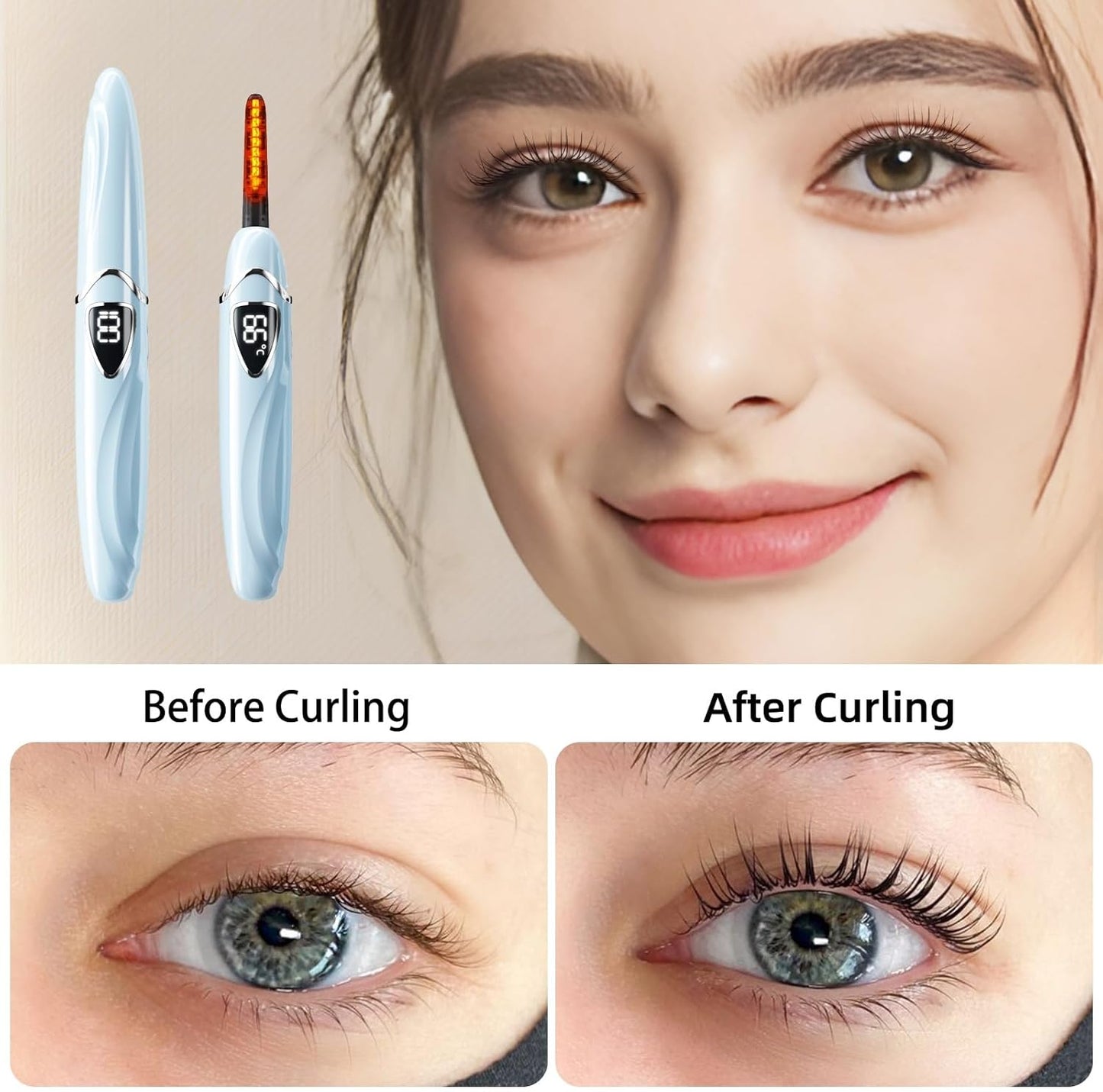 ZAPAL Heated Eyeash Curler, S600 Rechargeable Heated lash Curler, Intelligent Power Off Electric Eyelash Curler Heated Quickly 24 Hs Lasting Natural Makeup for Woman (Angel Blue/Silver, S600-148MM)