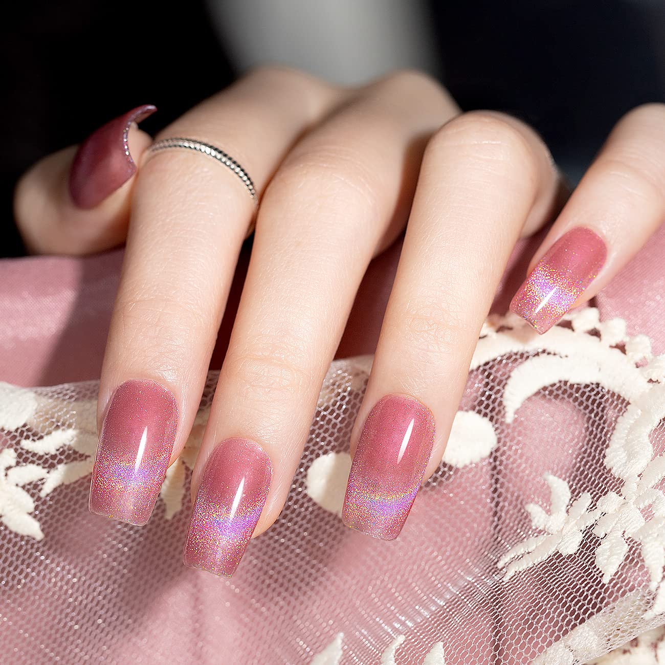 RARJSM Cat Eye Gel Nail Polish, Magnetic Gelpolish Red Galaxy Chameleon Effect Holographic Glitter Gel Soak Off U V L E D DIY Manicure Art for Salon Designs and Home DIY 7.5ML/0.26fl oz