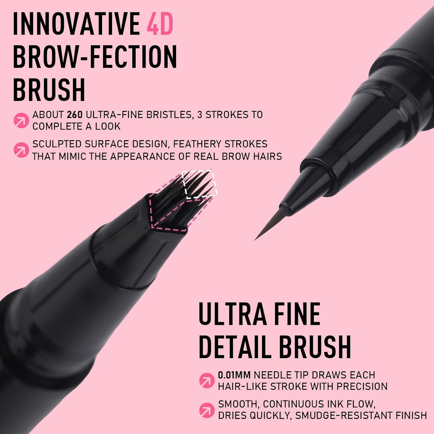 Dual Ended Microblading Eyebrow Pen - 2 in 1 Liquid Eyebrow Pencil with Brow-Fection Angled Brush & Precise Detail Brush-Tip, Shapes & Fills Hair-Like Looking Brows, Lasts All-Day, Brown