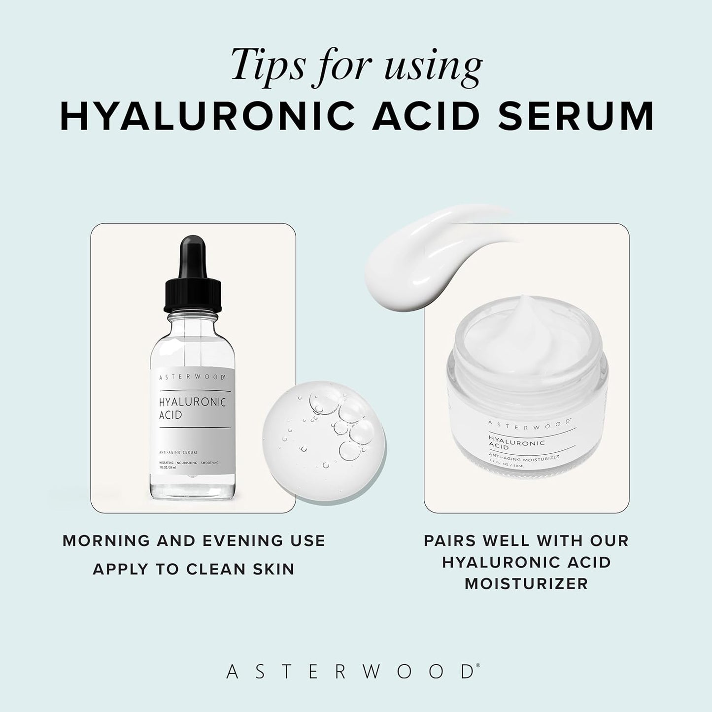 Asterwood Hyaluronic Acid Serum for Face - Plumping, Anti-Aging, Hydrating - Fragrance-Free - 2 Fl Oz