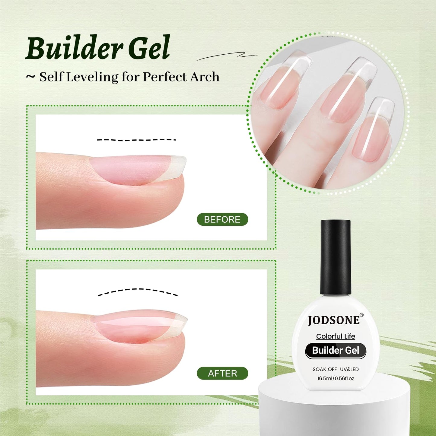 JODSONE 3Pcs 16.5ml Top Coat And Base Coat Set with Builder Gel No Wipe Top Coat Base Gel Builder for Thickening Strengthener Building Extension Need U V Lamp Cured