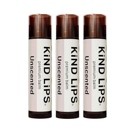 Kind Lips Lip Balm - Nourishing & Moisturizing Lip Care for Dry, Chapped Lips | Infused with Shea Butter & Beeswax | Unscented Pack | 0.15 Oz (Pack of 3)