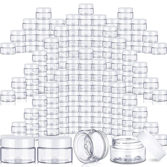 SATINIOR 200 Pcs 2 oz Empty Plastic Jars Round Clear Cosmetic Container Jars with Lids Small Makeup Clear Jars with Lids for Travel Storage Lotion Cream Eye Shadow Jewelry Paint Ointments Samples