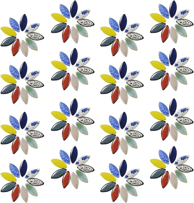 Petal Ceramic Mosaic Tiles for Crafts, Blue and White Porcelain Ceramic Mosaic Pieces Bulk Mosaic Christmas Partial Renovation Gift Ideas, Mosaic Supplies - 70pcs