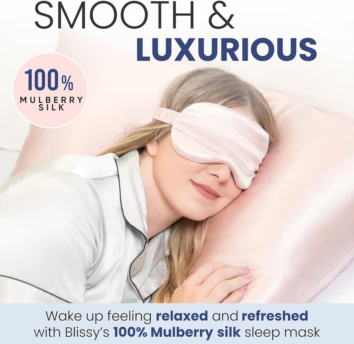Blissy Silk Sleep Mask - Silk Eye Sleeping Mask for Women & Men for Total Blackout - 100% Pure Mulberry Silk, 22 Momme 6a Fibers - Blindfold Silk Sleep Mask Side Sleeper Eye Cover (Pink)
