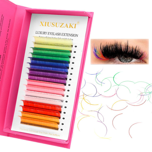 Eyelash Extensions Colored Lashes Extension 0.07 D Curl Lashes 12mm Classic Lash Extensions Soft Individual Lashes 16 Rows Natural False Eyelashes Volume Lashes Professional Use(Colored,0.07-D,12mm)