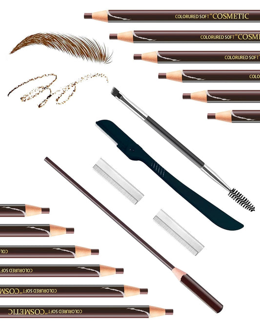 12 Piece Dark Brown Waterproof Eyebrow Pencils for Women w/Microblading Eyebrow Pencil & Brow Trimming Supplies Kit Permanent Eye Brow Liners Set For Salon-Quality Shaping & Filling Of Marks