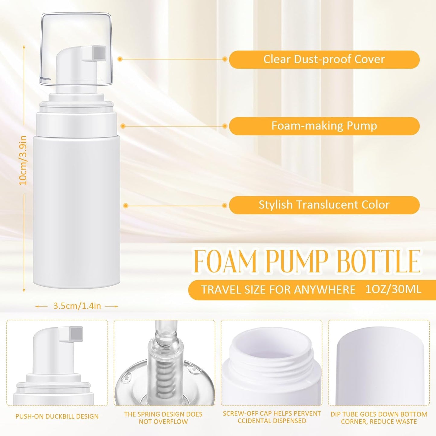 50pcs Foam Pump Bottles 1oz/30ml Plastic Mini Empty Dispenser DIY Travel Face Cleanser Mousse Soap Foam Bottle Refillable Hand Soap Eyelash Shampoo Cosmetics Portable Travel Pack(White)