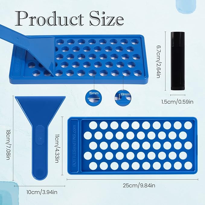 RONRONS Lip Balm Crafting Kit, Professional Lipsticks Filling Tray with 50 Small Holes and Spatula, Easy to Fill 50 Pieces Lipstick Tubes Containers for Business Gifts, Blue
