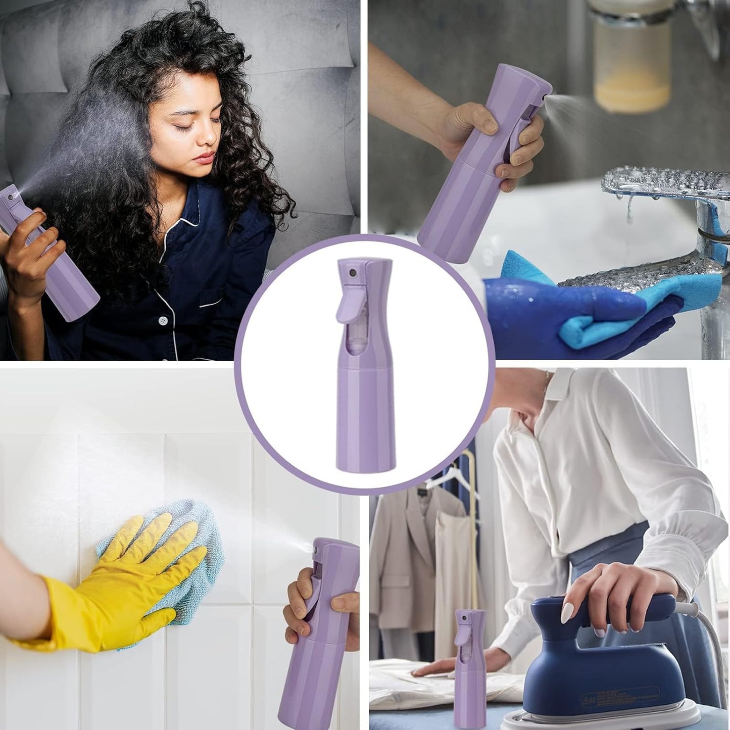 Spray Bottle for Hair (6.8OZ /200ML) Continuous Ultra Fine Mist Sprayer for Hair, Salons, Barber, Plants, Skin Care, Cleaning 2 Pack PURPLE