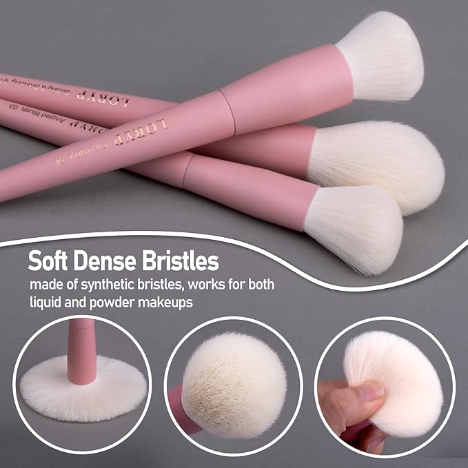 LORYP Makeup Brushes Set Labeled 18 Piece Face and Eye Brush Set Ultra soft hair Foundation, Concealer, Blush, Contour, Blending, Eyeshadow Pink Brush kit