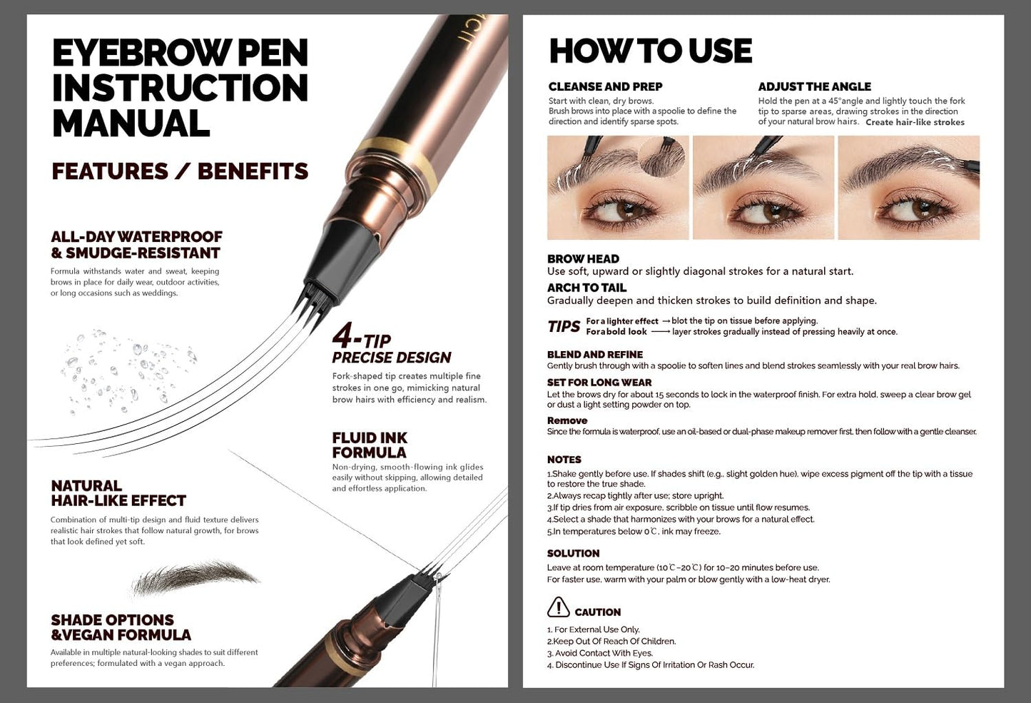 2 Pack Eyebrow Pen, Waterproof Microblading Eyebrow Pencil, 4 Tip Precise Eye Brow Makeup Pen for Women to Effortlessly Create Hair Like Natural Brows, Non Dry Out and Last All Day (Medium Brown)