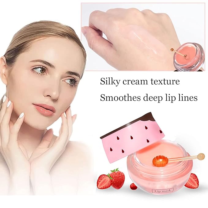 Bee Lip Balm Honey Pot, Strawberry & Honey Moisturizing Propolis Lip Mask, Hydrating & Prevention Dry and Cracked Lip Scrubs Exfoliator, Reduces Lip Lines (2Pcs Pink + 2Pcs Yellow)