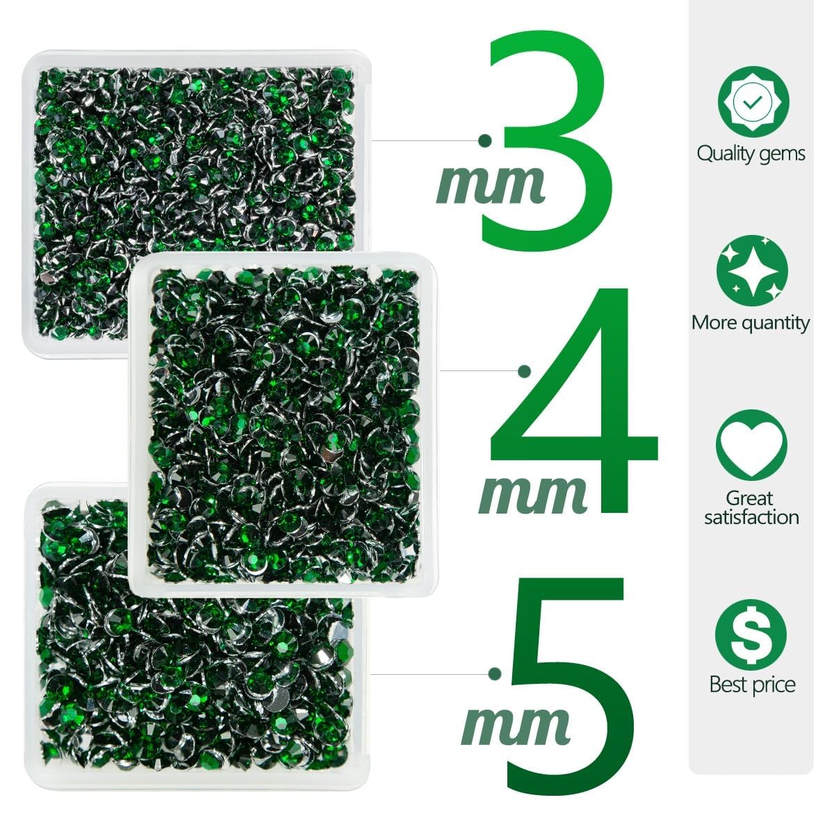 Emerald Green Crystal Resin Rhinestones for Crafting 3mm 4mm 5mm Dark Green Flatback Stones Non-Hotfix Stones Diamonds Crystals Gems Charms for Nails Face Eyes Makeup Body Tumblers DIY Crafts