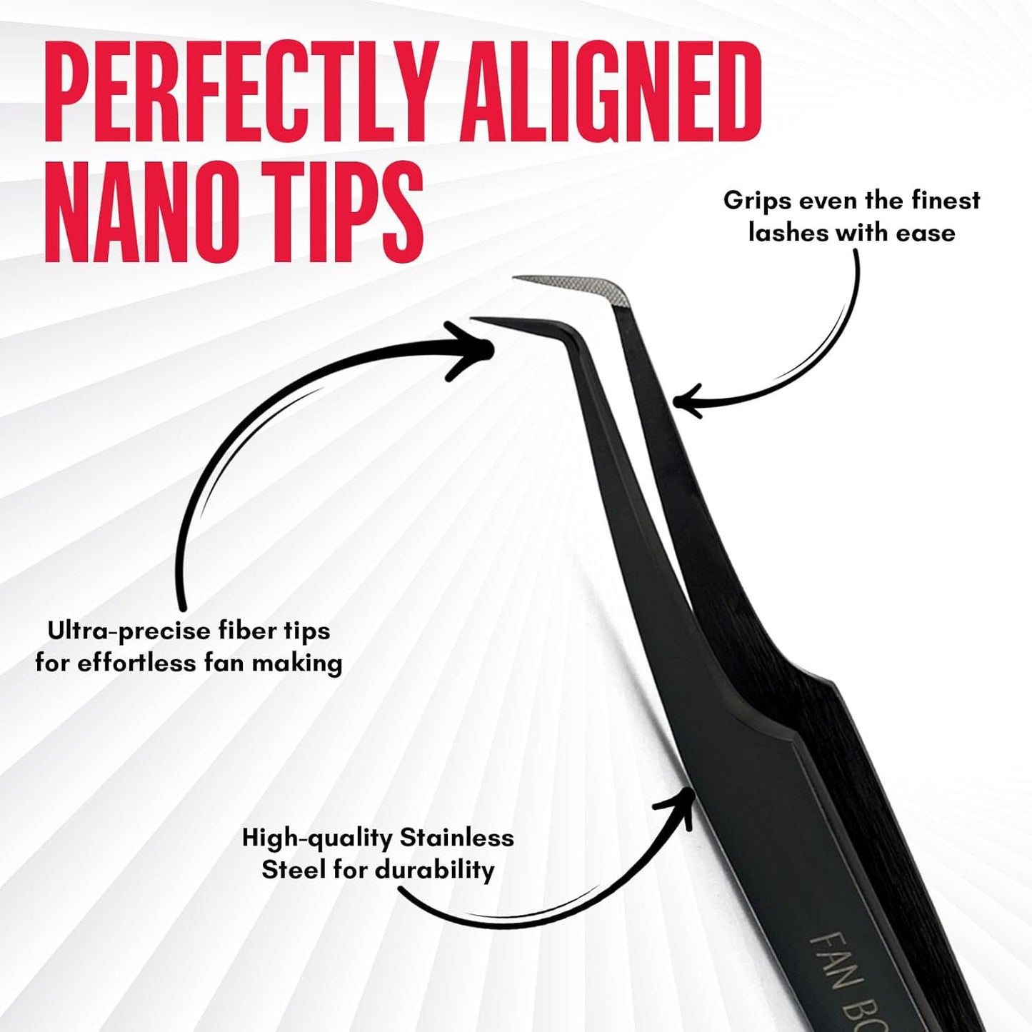 90 Degree Volume Fiber Tip Lash Tweezer – FAN BOSS, Non Slip Grip Professional Eyelash Extension Tweezers for Mega Volume Fans, Lash Artist Precision Tool (Black)