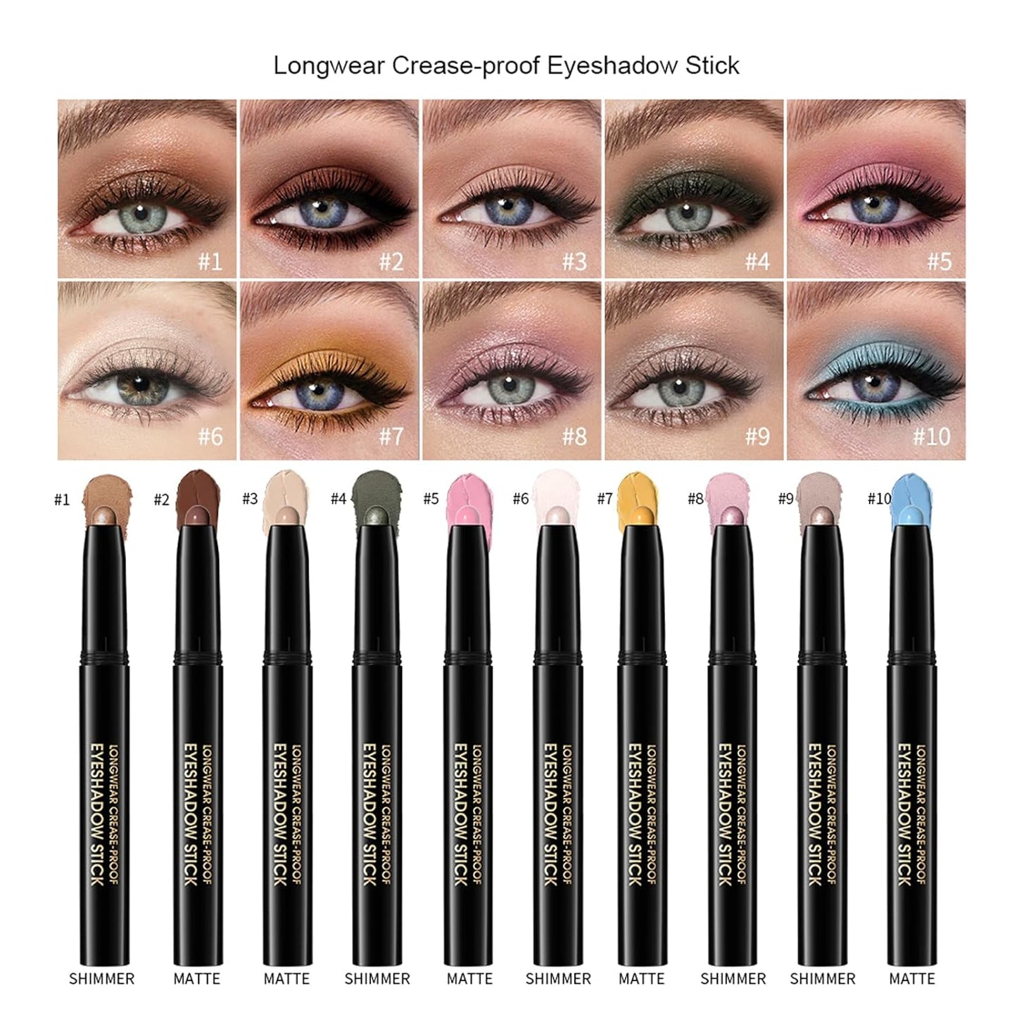 Eyeshadow Stick, Shimmer and Matte Cream Eye Shadow Brightener Sticks Eyeliner Pencil Crayon, Waterproof Long Lasting Eye Highlighter Stick Makeup,0.056 Oz(#9-Champagne)