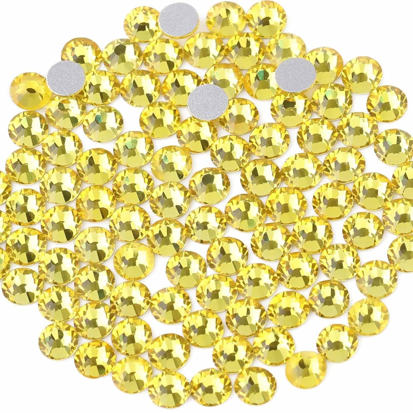 Beadsland 2880pcs Flat Back Crystal Rhinestones Round Gems for Nail Art and Craft Glue Fix,Lemon Yellow,SS4,1.5-1.7mm
