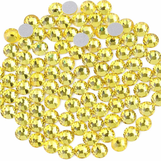 Beadsland 2880pcs Flat Back Crystal Rhinestones Round Gems for Nail Art and Craft Glue Fix,Lemon Yellow,SS4,1.5-1.7mm