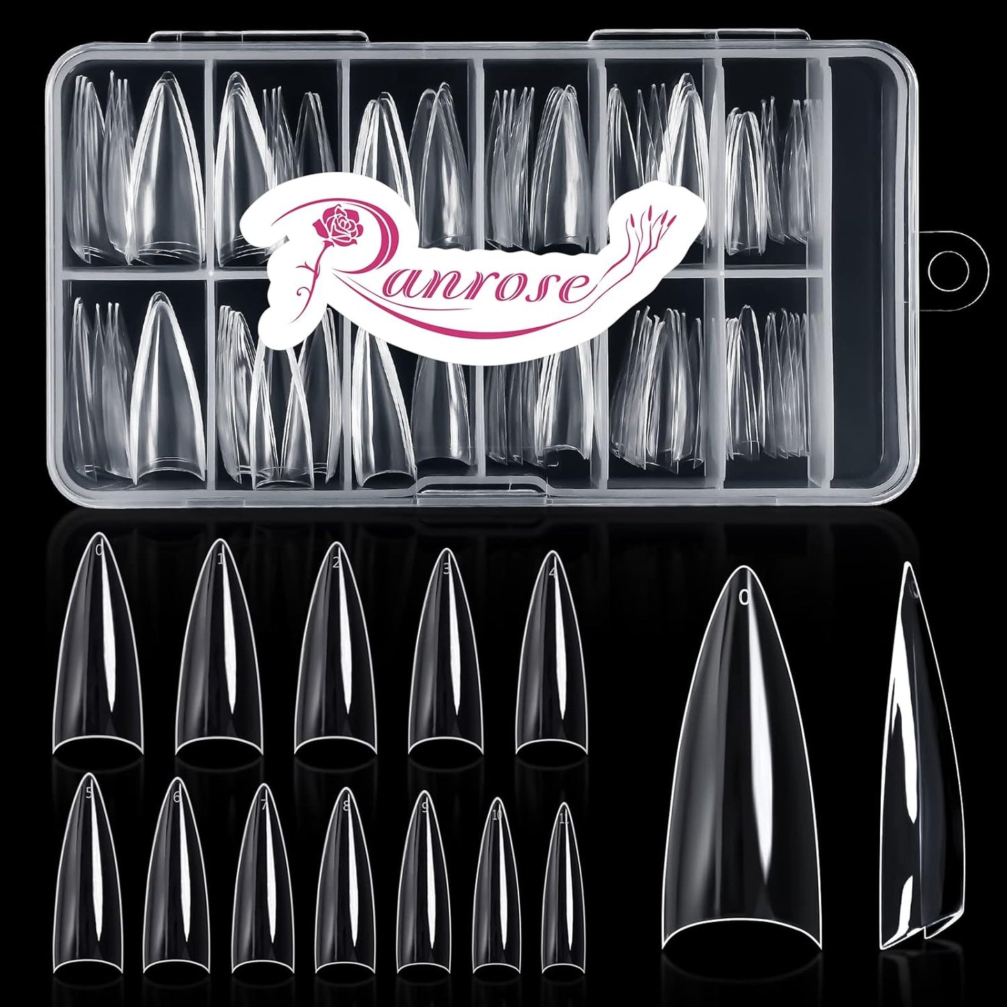 Ranrose 120PCS Short Nail Tips,Short Soft Gel Stiletto Nail Tips Half Cover False Nail Almond Shape Point Acrylic Sharp Artificial False Nail For DIY