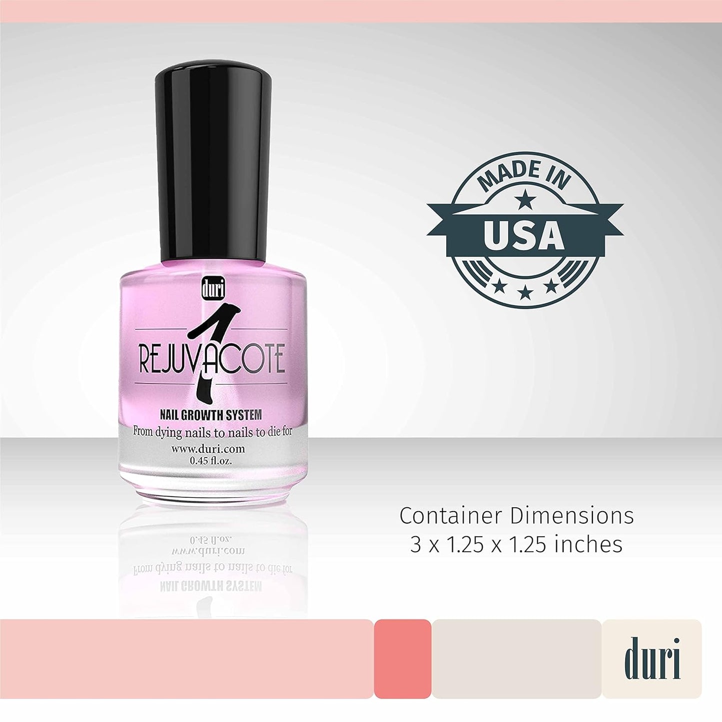 duri Rejuvacote 1 Nail Growth System - Original Maximum Strength Formula - Nail Strengthener and Nail Growth - Base and Top Coat - Pack of 3-0.45 fl. oz.