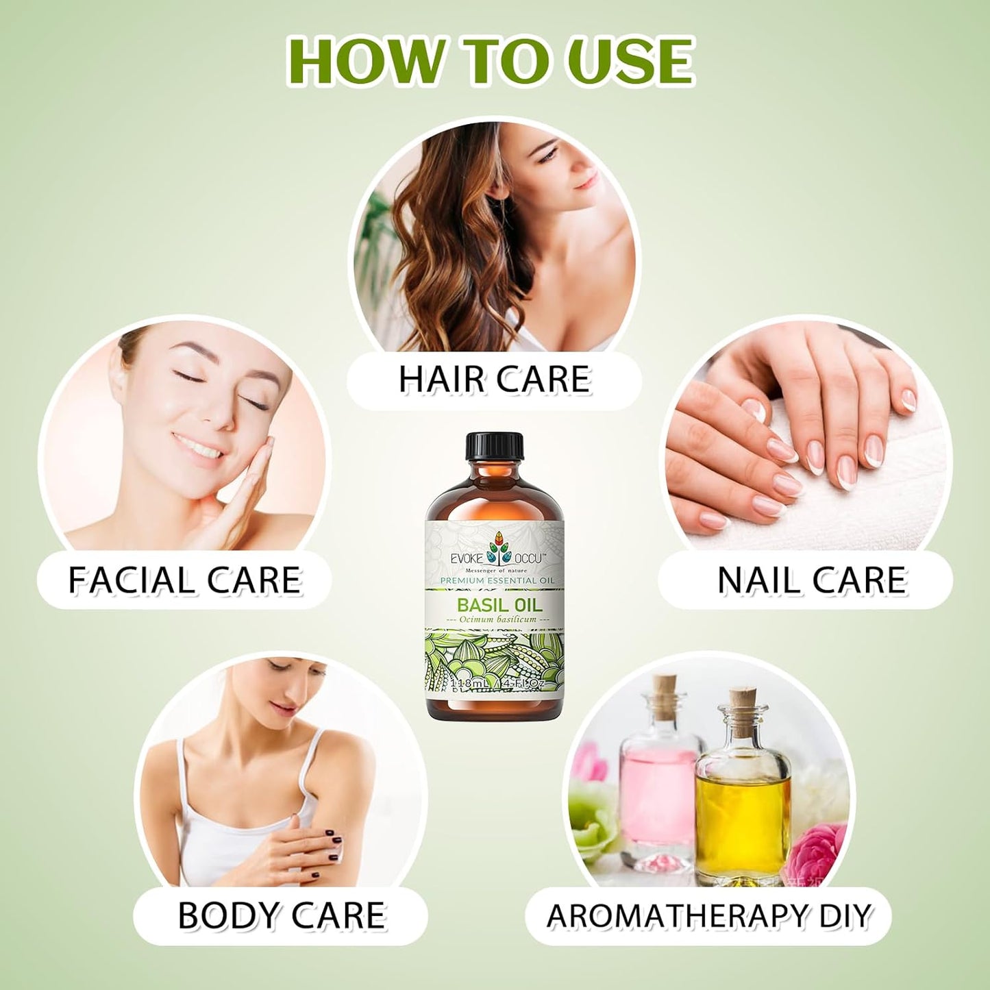 EVOKE OCCU Basil Essential Oil for Skin Massage Diffuser and Candle Making- 4 Fl Oz