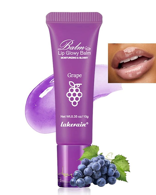 Hydrating Lip Glowy Balm, Ultra-Nourishing Lip Balm for Dry Cracked Lips, Moisturizer Lip Repair Sleeping Lip Mask, Day and Night Lip Care Therapy Treatment,Glossy Smooth Lip Butter Balm-04#Grape