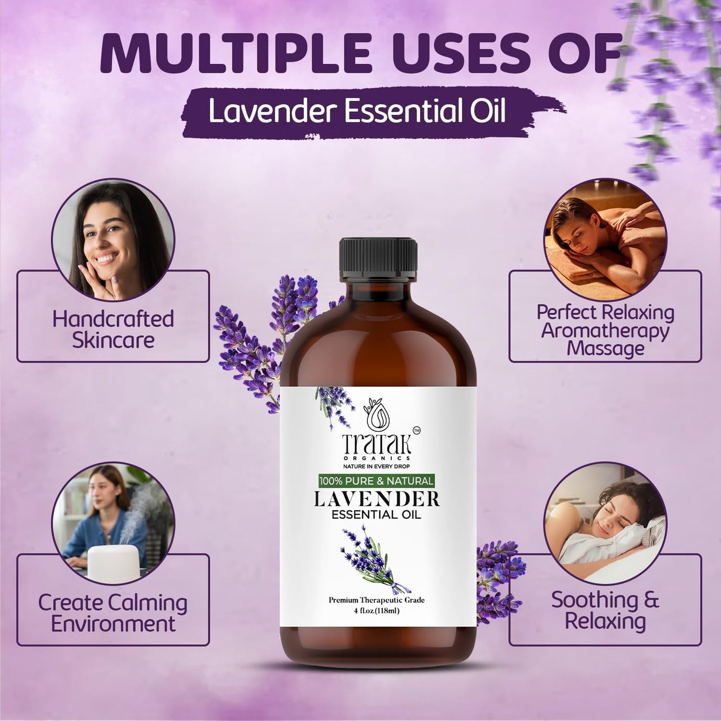 Lavender Essential Oil with Glass Dropper - Huge 4 Fl Oz - 100% Pure and Natural Lavender Oil - Premium Grade Essential Oils for Diffuser, Aromatherapy, Soap and Candle Making