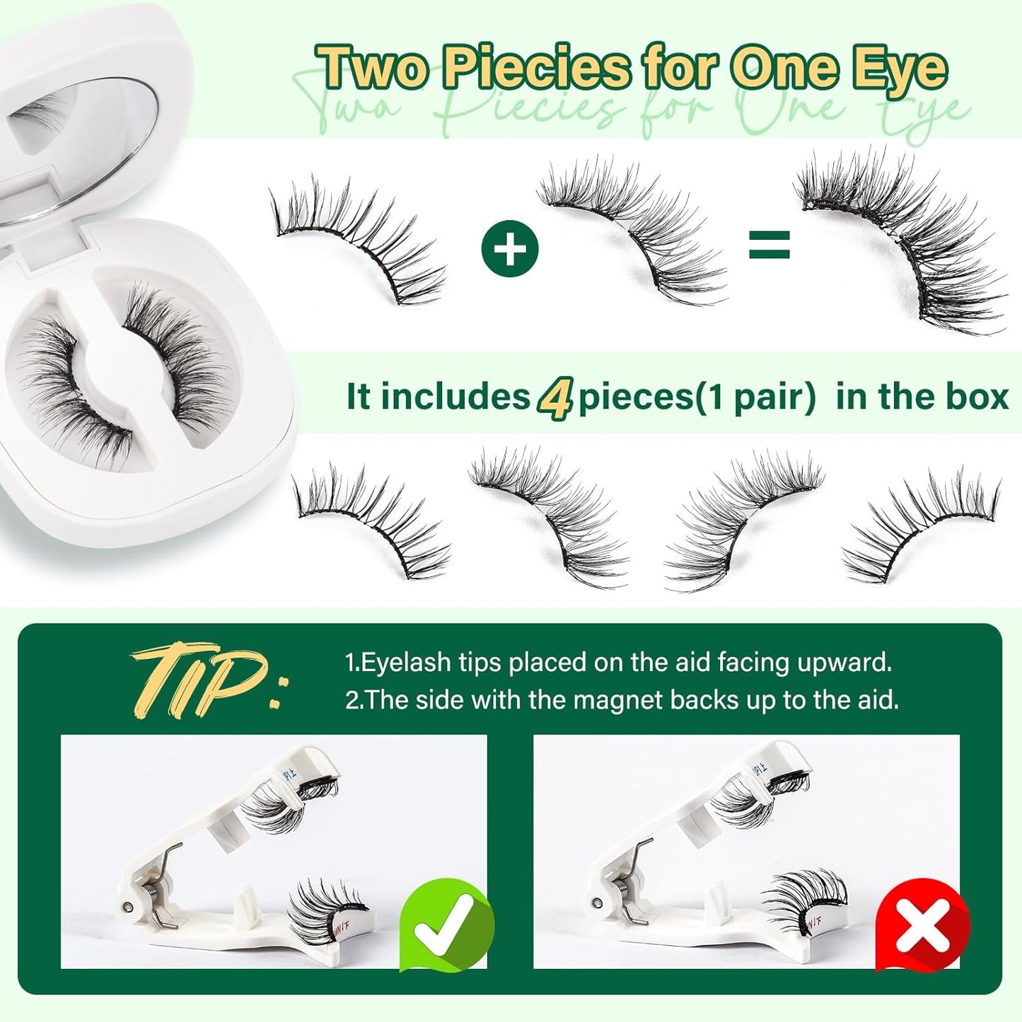 KEYYOU Magnetic Eyelashes Kit: No Glue Reusable Eyelashes, Single Pair, Radiant, Black, Faux Mink, Soft, Lightweight, Natural Appearance