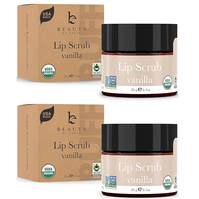 Organic Lip Scrub Vanilla - Lip Scrubs Exfoliator & Moisturizer, Lip Exfoliator Scrub, Sugar Lip Scrubs, Lip Sugar Scrub, Lip Care Products for Chapped Lips, Lip Scrubber, Lip Moisturizer for Dry Lips