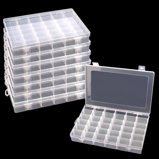 KINJOEK 8 Pack 36 Grids Plastic Bead Organizer Containers Storage, Adjustable Dividers Diamond Jewelry Craft Painting Storage Case, Clear Small Fishing Tackle Box for Sewing Cross Stitch Accessories