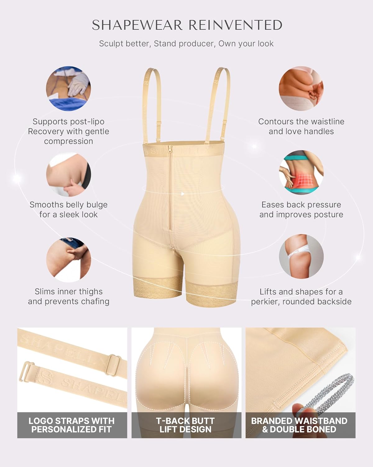 SHAPELLX Shapewear for Women Tummy Control Faja Body Shaper Butt Lifting Plus Size Shapewear Colombianas Moldeadoras