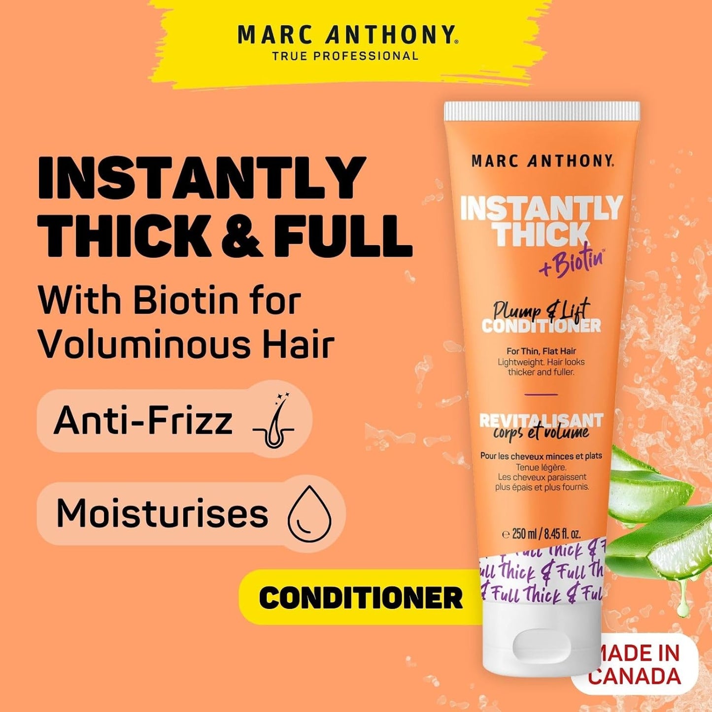 Marc Anthony Instantly Thick Biotin Conditioner, 8.45 oz - Volumizing & Moisturizing Hair Product for Thin, Flat or Dry Hair - Paraben-free, Sulfate-free, Phthalate-free (Pack of 2)