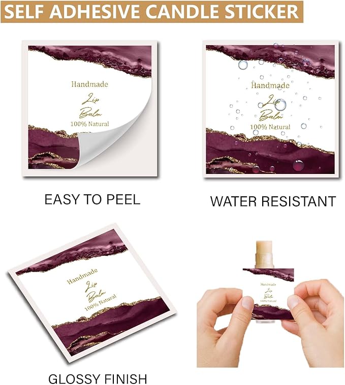 CRASPIRE 80Pcs 8 Styles Lip Balm Sticker Vintage Quicksand Background Self-Adhesive Homemade Lip Balm Labels Vintage Square DIY Label Stickers for Lip Balm Containers Cosmetics Lipsticks